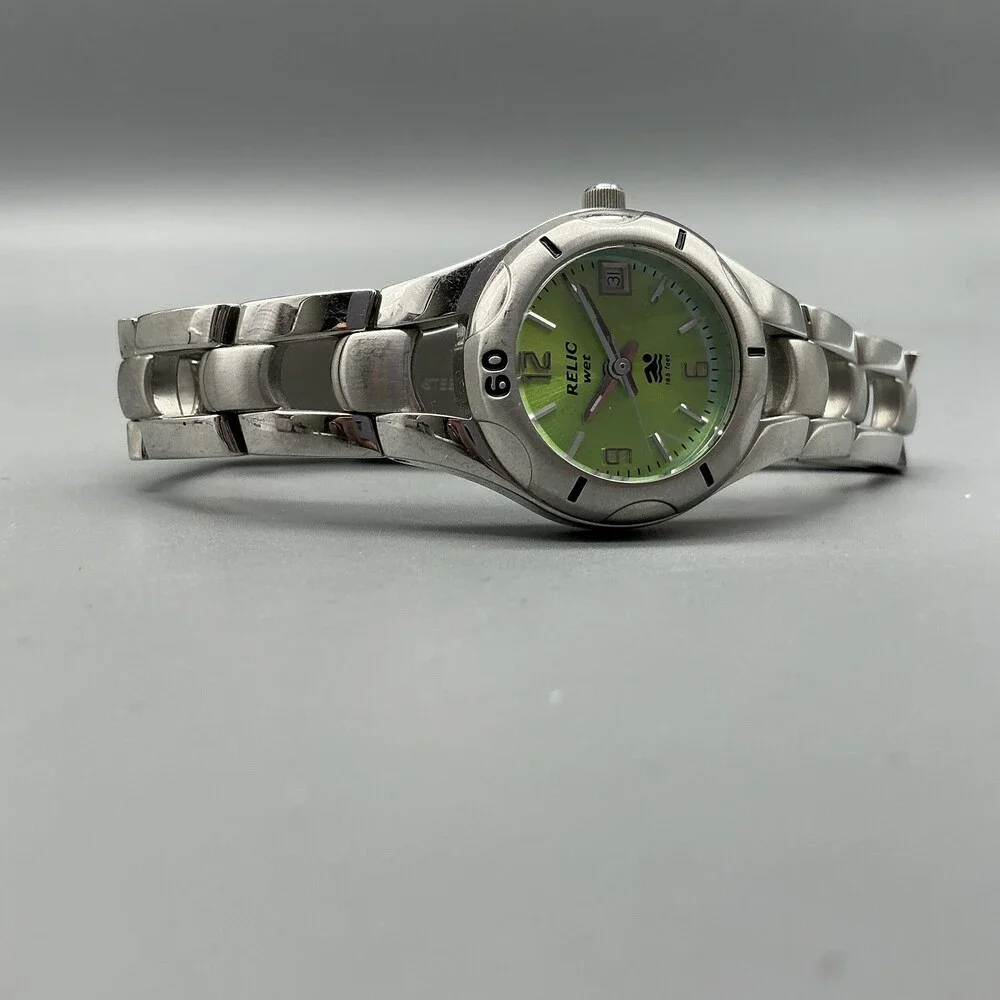 Relic Wet ZR 11649 Womens Watch 25mm Green Dial Stainless Steel Date New Batt 6